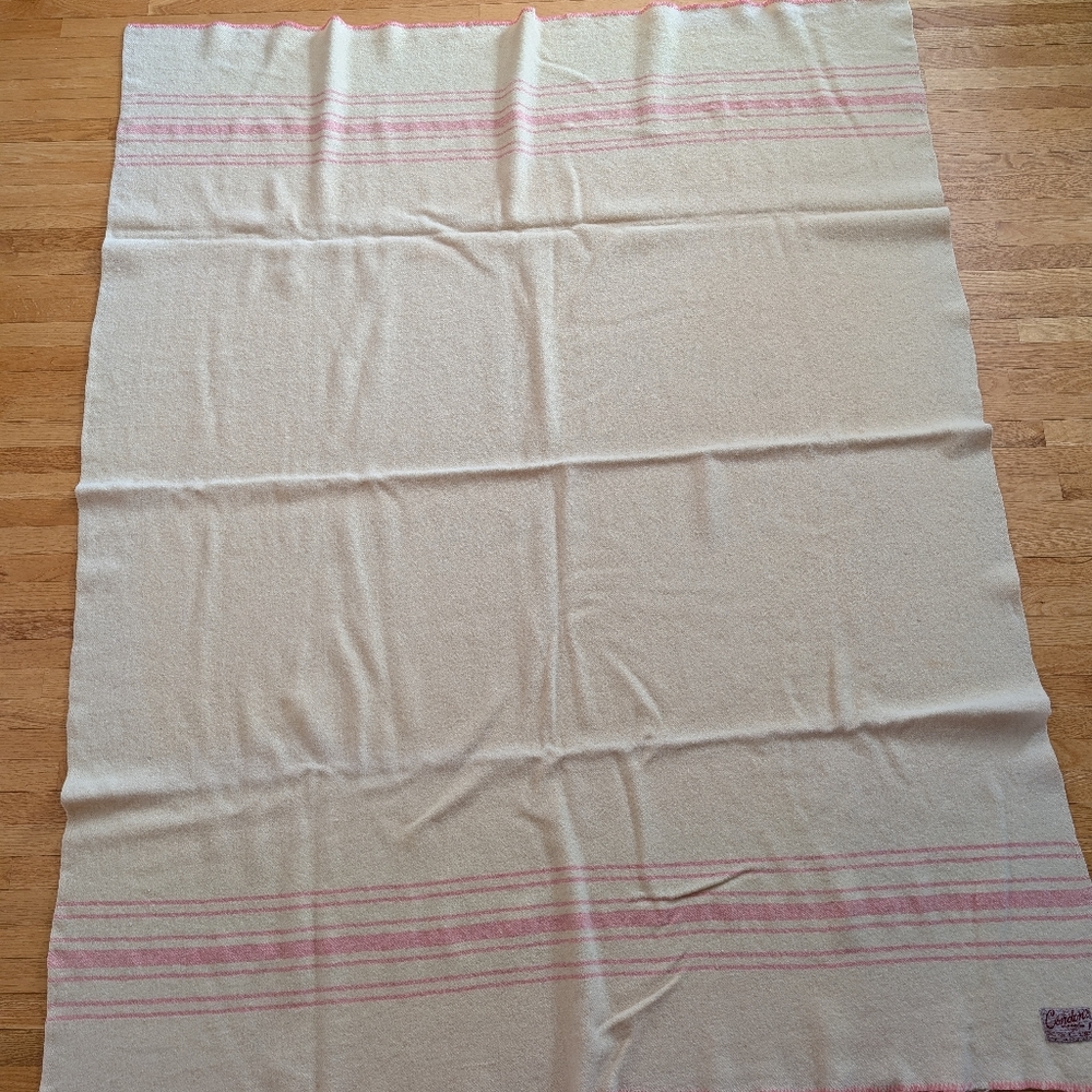Condon's 100% Wool Blanket 56" X 72" Cream Pink Stripes Blanket Stitch Woolen - Picture 3 of 10